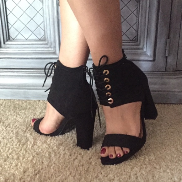 Sexy Vegan Ankle Corset Open Toe chunky Heels - Picture 5 of 8